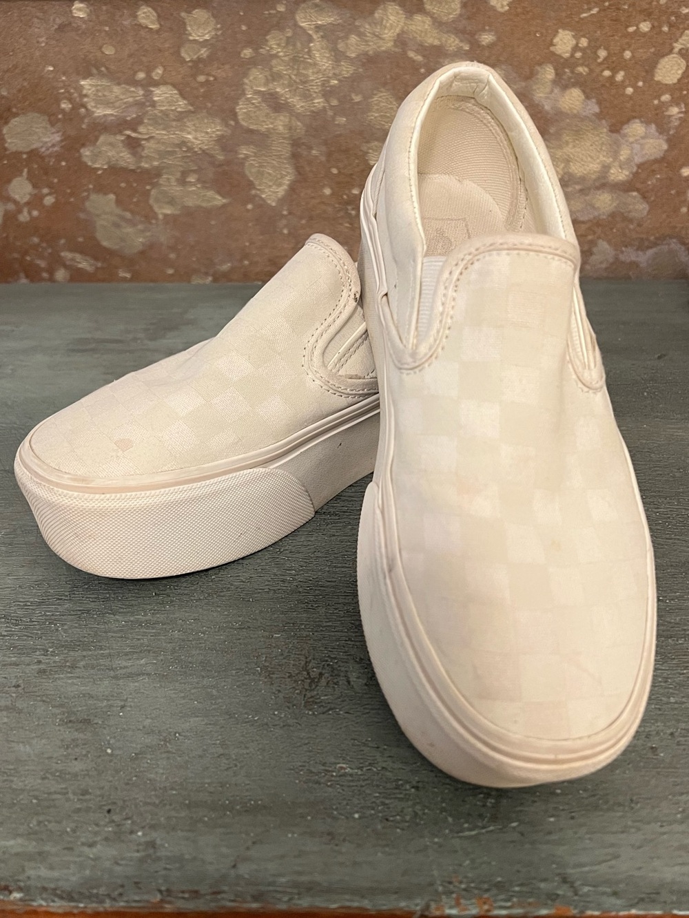 White Checker Platform Vans